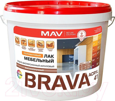 Лак MAV Brava ВД-АК-2041 мебельный (11л, бесцветный полуматовый)