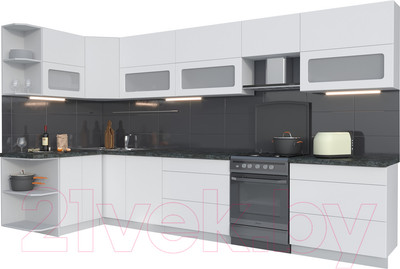 Кухонный гарнитур Интерлиния Мила Матте 1.5x3.6 Б левая (белый/белый/кастилло темный)