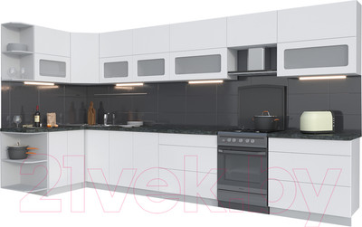 Кухонный гарнитур Интерлиния Мила Матте 1.5x4.0 Б левая (белый/белый/кастилло темный)