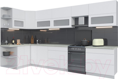 Кухонный гарнитур Interline Мила Матте 1.5x3.6 Б левая (белый/белый/опал светлый)