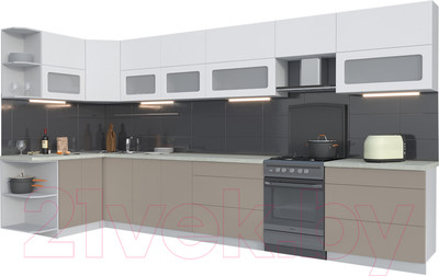 Кухонный гарнитур Интерлиния Мила Матте 1.5x4.0 Б левая (белый/луна/опал светлый)