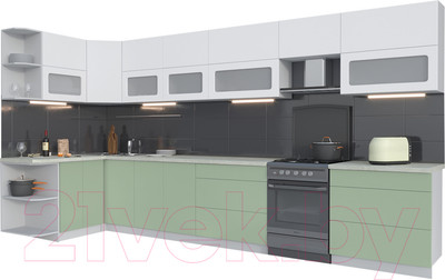 Кухонный гарнитур Интерлиния Мила Матте 1.5x4.0 Б левая (белый/мята/опал светлый)