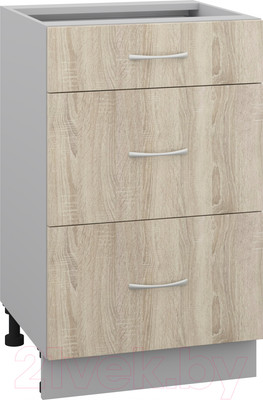 Шкаф-стол кухонный Кортекс-мебель Корнелия Лира НШ50р3ш без столешницы (дуб сонома)