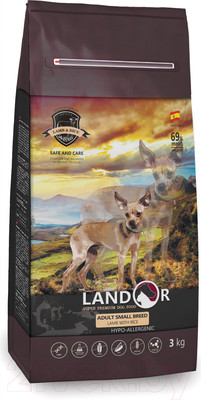Сухой корм для собак Landor Для взрослых собак мелких пород ягненок с рисом / 7843329 (3кг)