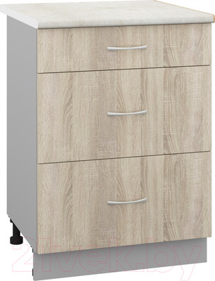 Шкаф-стол кухонный Кортекс-мебель Корнелия Лира НШ60р3ш (дуб сонома/королевский опал)