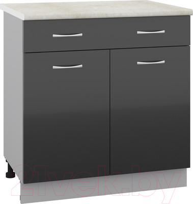 Шкаф-стол кухонный Кортекс-мебель Корнелия Лира НШ80р1ш (черный/королевский опал)