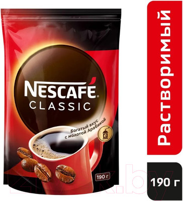Кофе растворимый Nescafe Classic с добавлением молотого (190г)