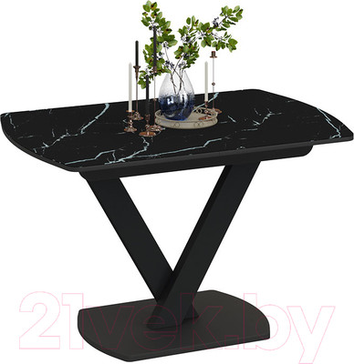 Обеденный стол ТриЯ Салерно Тип 1 (черный муар/стекло черный мрамор)