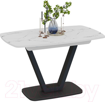 Обеденный стол ТриЯ Сингапур Тип 1 (черный муар/стекло белый мрамор)