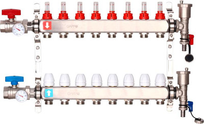 Коллекторная группа отопления Gappo 8-выходов x1"x3/4" / G422.8