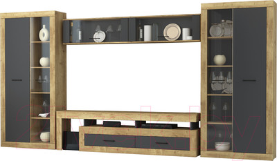 Горка для гостиной Интерлиния Loft-10 Гостиная-6 (дуб золотой/антрацит)