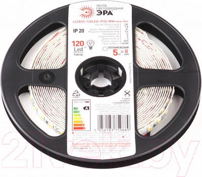 Светодиодная лента ЭРА LS2835-9.6-120-12-2700K-IP20-1 year-5m / Б0035596
