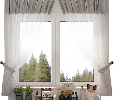 Комплект штор LEGRAND Софт-Вуаль 135x160 / 58 091 387 (2шт, с подхватами, стальной)