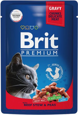 Влажный корм для кошек Brit Premium Beef Stew & Peas / 5048816 (85г)