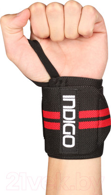 Напульсник для пауэрлифтинга Indigo Sport IN202-L (черный/красный)