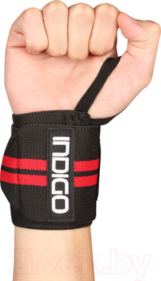 Напульсник для пауэрлифтинга Indigo Sport IN202-R (черный/красный)