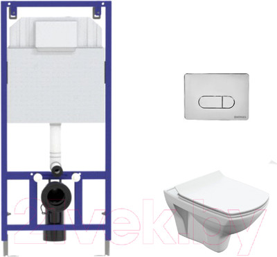 Унитаз подвесной с инсталляцией Cersanit Carina S-MZ-CARINA-XL-COn-S-DL-w + 525 040000 + D3 040033