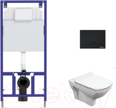 Унитаз подвесной с инсталляцией Cersanit Carina S-MZ-CARINA-XL-COn-S-DL-w + 525 040000 + F5 040055