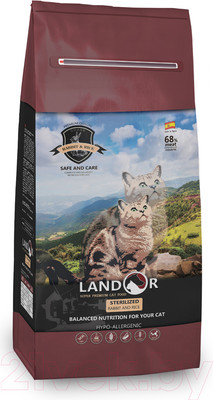 Сухой корм для кошек Landor С избыточным весом и стерилизованных кролик с рисом / 7843127 (10кг)