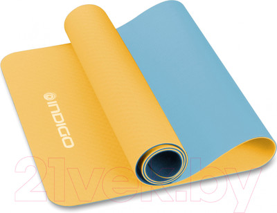 Коврик для йоги и фитнеса Indigo Sport TPE IN106 (желтый/голубой)