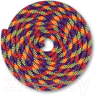 Скакалка для художественной гимнастики Indigo Sport Люрекс SM-124 (3м, фиолетовый/коралловый/лимонный/серебристый)