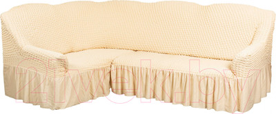 Чехол на угловой диван Софатэкс Люкс ПО-2 с оборкой (ваниль)