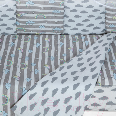 Комплект постельный для малышей Amarobaby Радуга (15 предметов, серый)