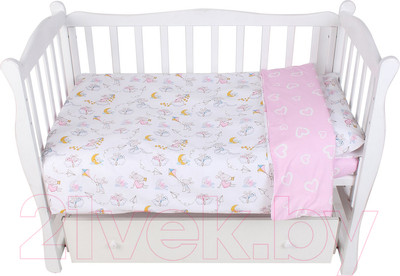 Комплект постельный для малышей Amarobaby Мышата в облаках / AMARO-3003-MvO (розовый)