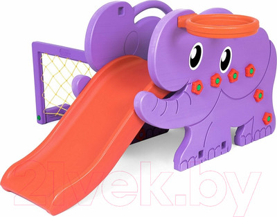 Горка-комплекс Happy Box Slite с баскетбольным кольцоми и футбольными воротами / JM-706D (сиреневый)