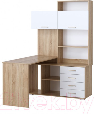 Письменный стол Памир ПКС-11 левый (дуб сонома/белый глянец)