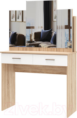 Туалетный столик с зеркалом Памир Беатрис (дуб сонома/белый глянец)
