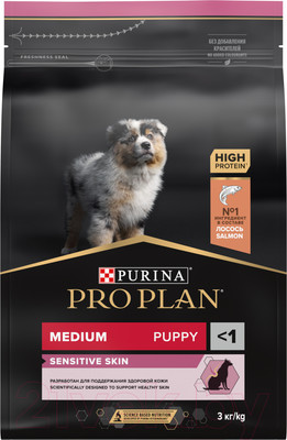 Сухой корм для собак Pro Plan Puppy Medium Sensitive Skin с лососем (3кг)