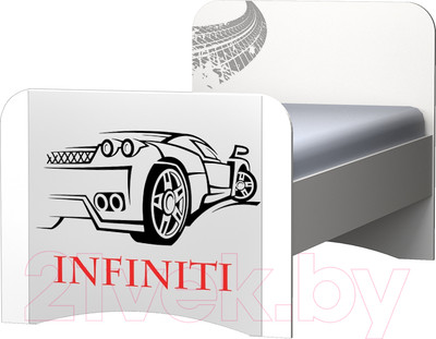 Односпальная кровать детская Премиум Смарти (белый/машинки)