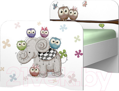 Односпальная кровать детская Премиум Смарти (белый/совята)