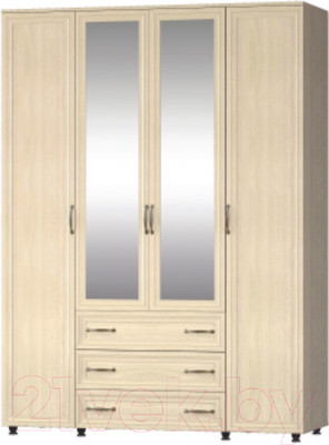 Шкаф Премиум Гармония четырехстворчатый с зеркалами и накладками (шимо светлый)