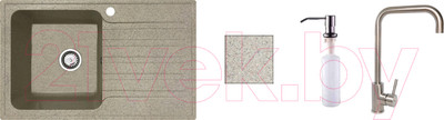 Мойка кухонная со смесителем БелЭворс Styl L + смеситель W4998-4 + дозатор L405-1 (темно-бежевый)