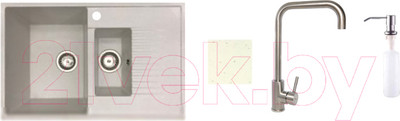 Мойка кухонная со смесителем БелЭворс Forma L + смеситель W4998-4 + дозатор L405-1 (белый)