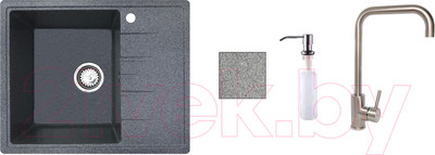 Мойка кухонная со смесителем БелЭворс Mila L + смеситель W4998-4 + дозатор L405-1 (серый)
