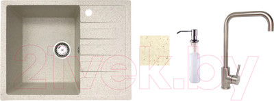 Мойка кухонная со смесителем БелЭворс Vega L + смеситель W4998-4 + дозатор L405-1 (бежевый)