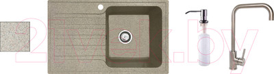 Мойка кухонная со смесителем БелЭворс Styl R + смеситель W4998-4 + дозатор L405-1 (темно-бежевый)