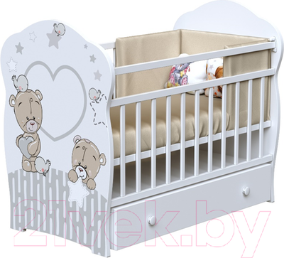 Детская кроватка VDK Love Me маятник и ящик (белый)