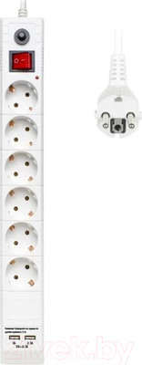 Сетевой фильтр Buro BU-SP1.8 USB 2A-W (белый)