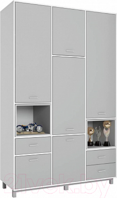 Шкаф Polini Kids Mirum 2335 трехсекционный / 0002121.150 (белый/серый)