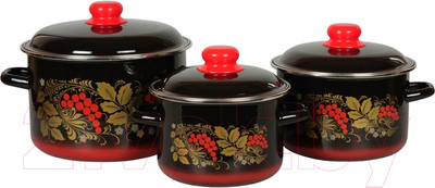 Набор кастрюль СтальЭмаль Рябина 7КВ191М (черный/красный)