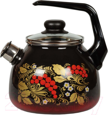 Чайник со свистком СтальЭмаль Рябина 4с209я (черный/красный)