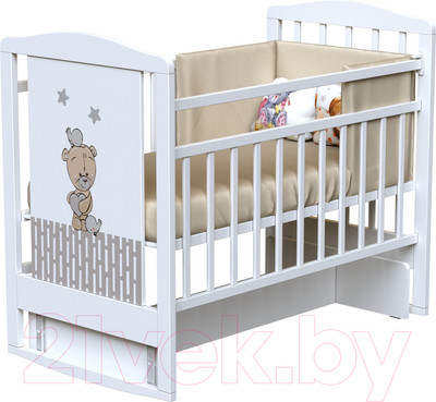 Детская кроватка VDK Love Me колесо-качалка с маятником (белый)