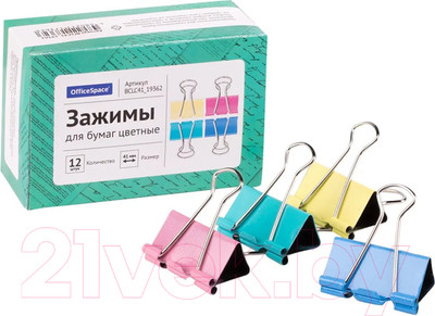 Зажим для бумаги OfficeSpace BCLC41-19362 (12шт, ассорти)