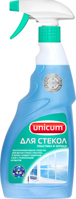 Средство для мытья стекол Unicum Для мытья зеркал стекла и пластика Спрей (500мл)