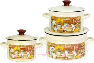 Набор кастрюль КМЗ Сельский мотив 1 (3шт, слоновая)