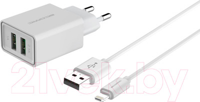 Зарядное устройство сетевое Atomic U500 2USB-A 2.1A с кабелем Lightning 10.160 (белый)